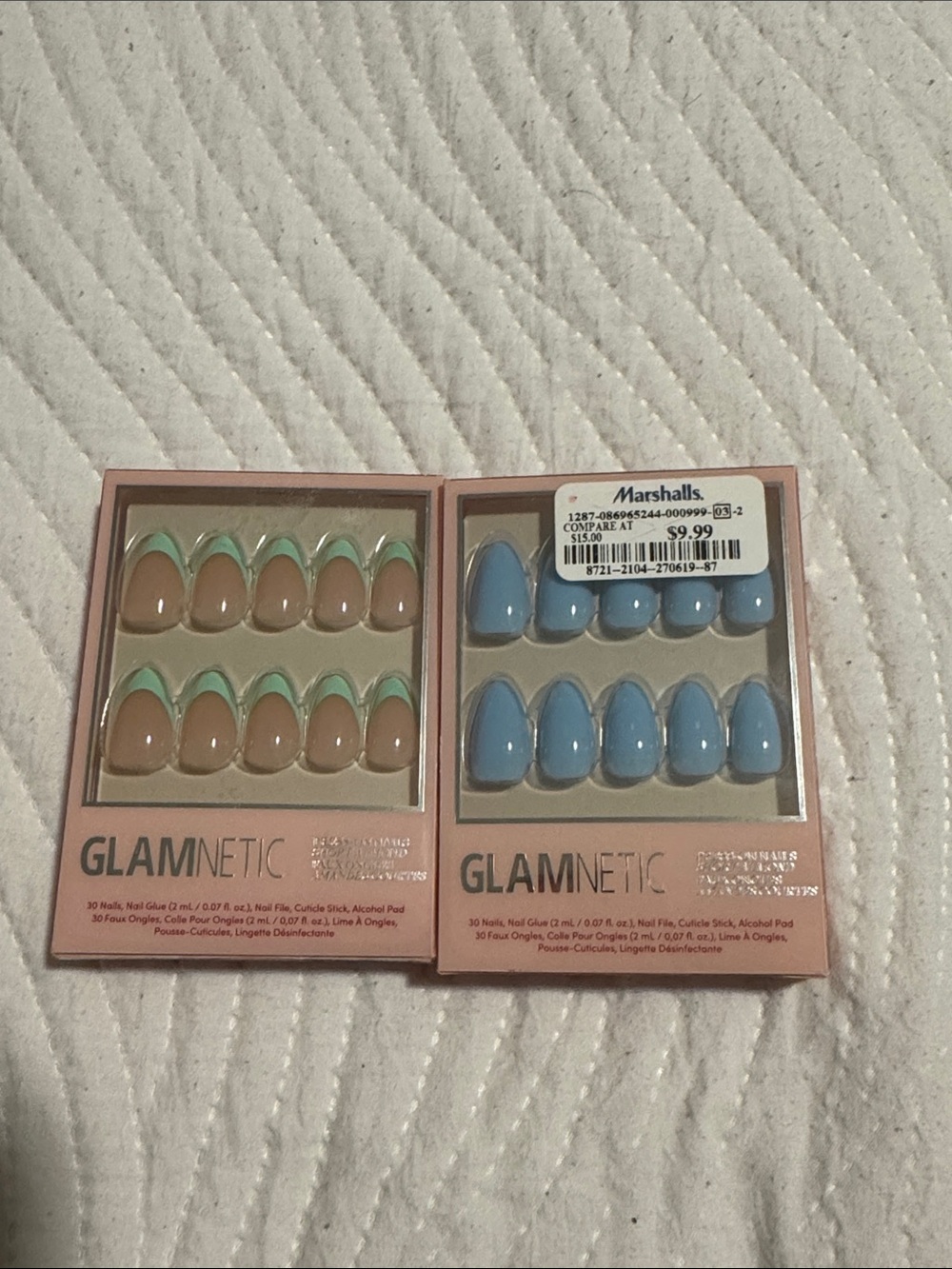 GLAMnetic Press-On Nails Set - Nude with Green Tips & Light Blue
